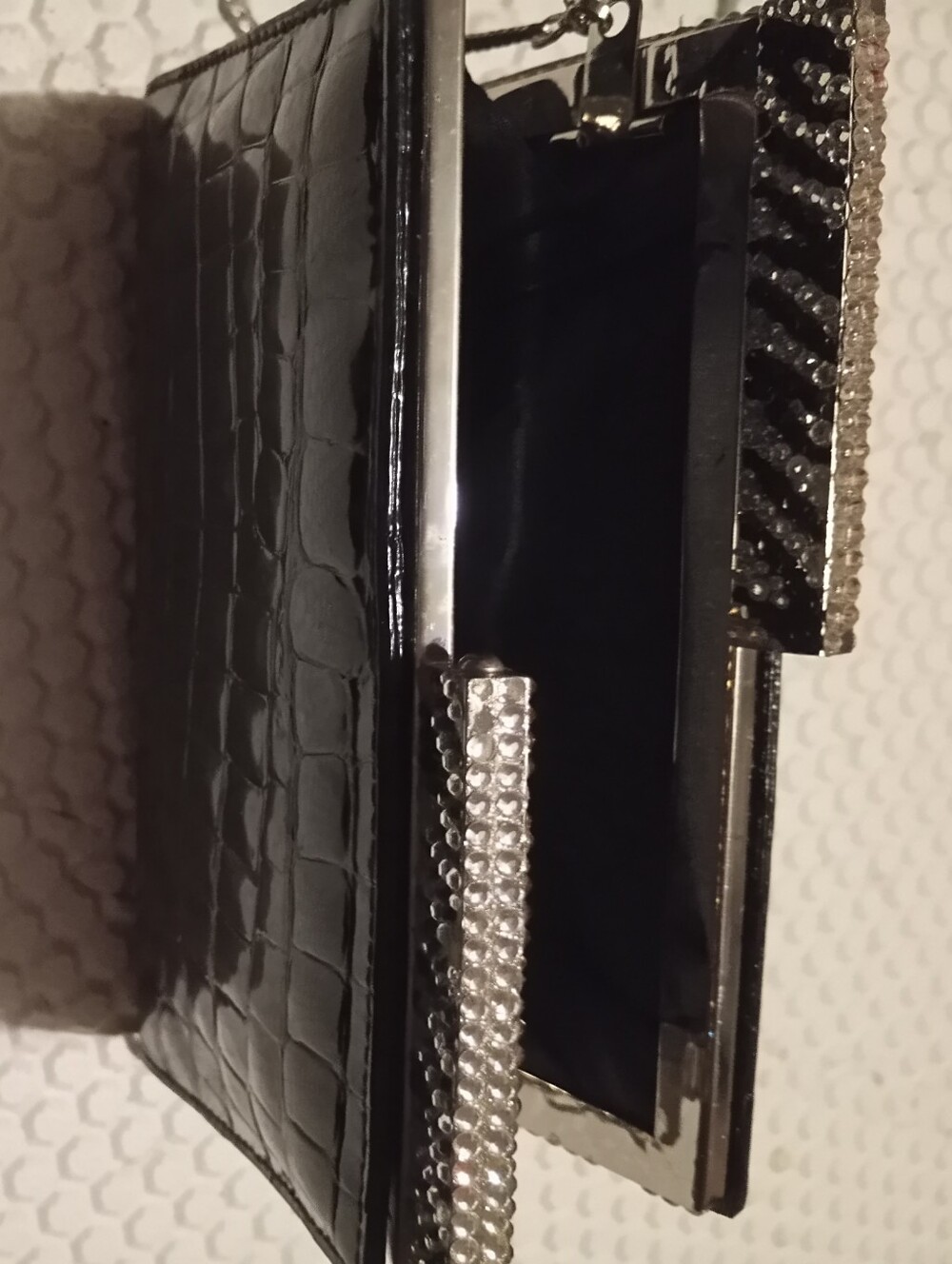 Isabella Adams New York Black Patent Croc-Embossed Evening Clutch - Picture 7 of 7